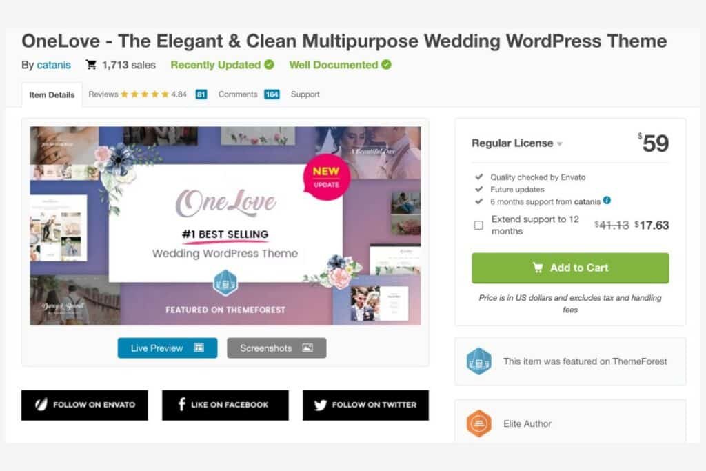 onelove template site internet pour mariage